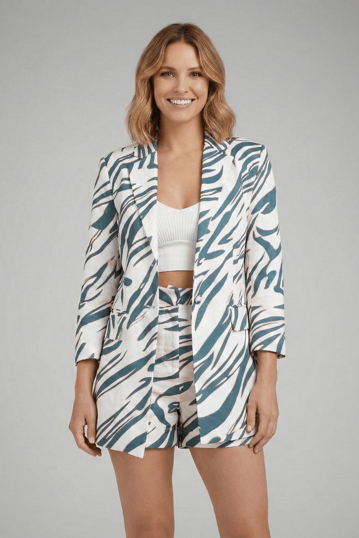 WOMEN'S PRINTED OPEN FRONT BLAZER & SHORTS SUMMER SET - Zarino Newstyle