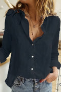 WOMEN'S RELAXED V - NECK BUTTON SUMMER BLOUSE - Zarino Newstyle