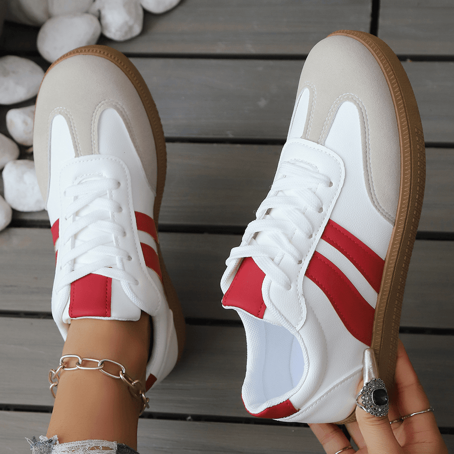 WOMEN'S RETRO STRIPE LOW - TOP LACE - UP VINTAGE STYLE CASUAL TRAINERS - Zarino Newstyle