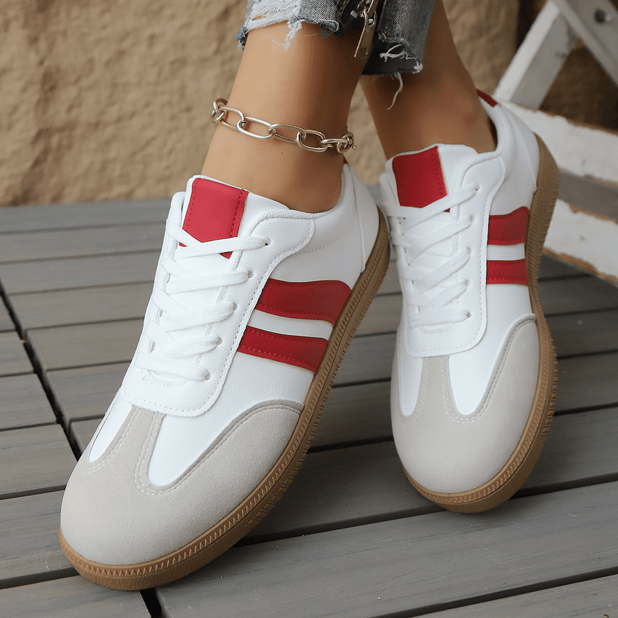 WOMEN'S RETRO STRIPE LOW - TOP LACE - UP VINTAGE STYLE CASUAL TRAINERS - Zarino Newstyle