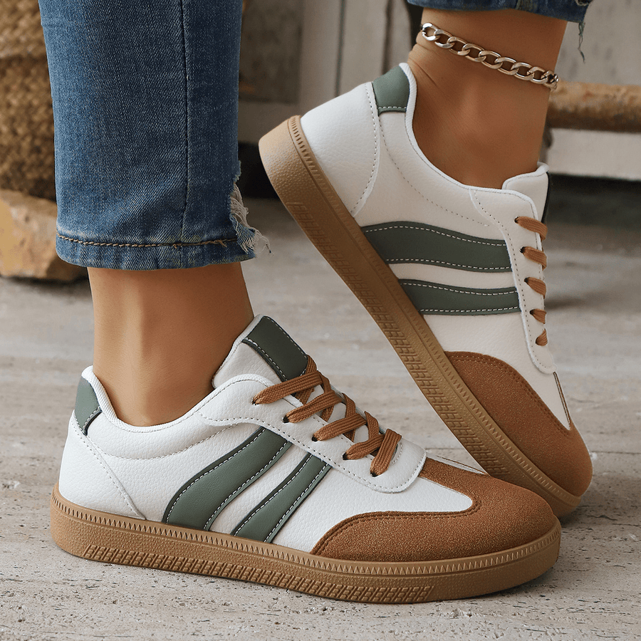 WOMEN'S RETRO STRIPE LOW - TOP LACE - UP VINTAGE STYLE CASUAL TRAINERS - Zarino Newstyle
