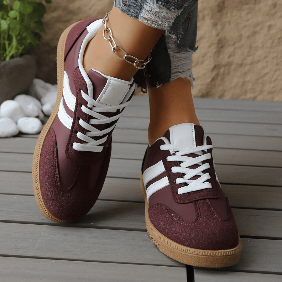 WOMEN'S RETRO STRIPE LOW - TOP LACE - UP VINTAGE STYLE CASUAL TRAINERS - Zarino Newstyle