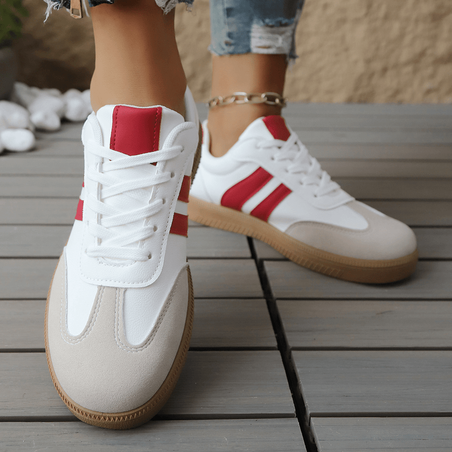 WOMEN'S RETRO STRIPE LOW - TOP LACE - UP VINTAGE STYLE CASUAL TRAINERS - Zarino Newstyle