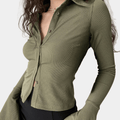 WOMEN'S RIBBED KNIT BELL SLEEVE TOP - Zarino Newstyle