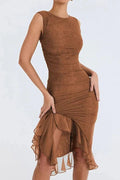 WOMEN'S RUCHED SLEEVELESS MIDI DRESS - Zarino Newstyle