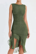 WOMEN'S RUCHED SLEEVELESS MIDI DRESS - Zarino Newstyle