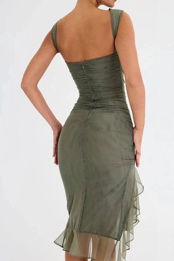 WOMEN'S RUCHED SLEEVELESS MIDI DRESS - Zarino Newstyle