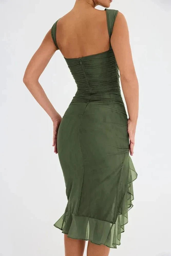 WOMEN'S RUCHED SLEEVELESS MIDI DRESS - Zarino Newstyle