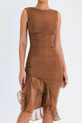 WOMEN'S RUCHED SLEEVELESS MIDI DRESS - Zarino Newstyle
