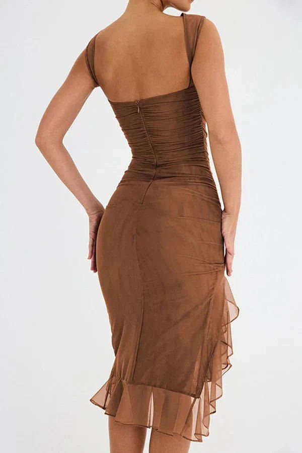 WOMEN'S RUCHED SLEEVELESS MIDI DRESS - Zarino Newstyle