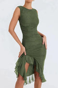 WOMEN'S RUCHED SLEEVELESS MIDI DRESS - Zarino Newstyle