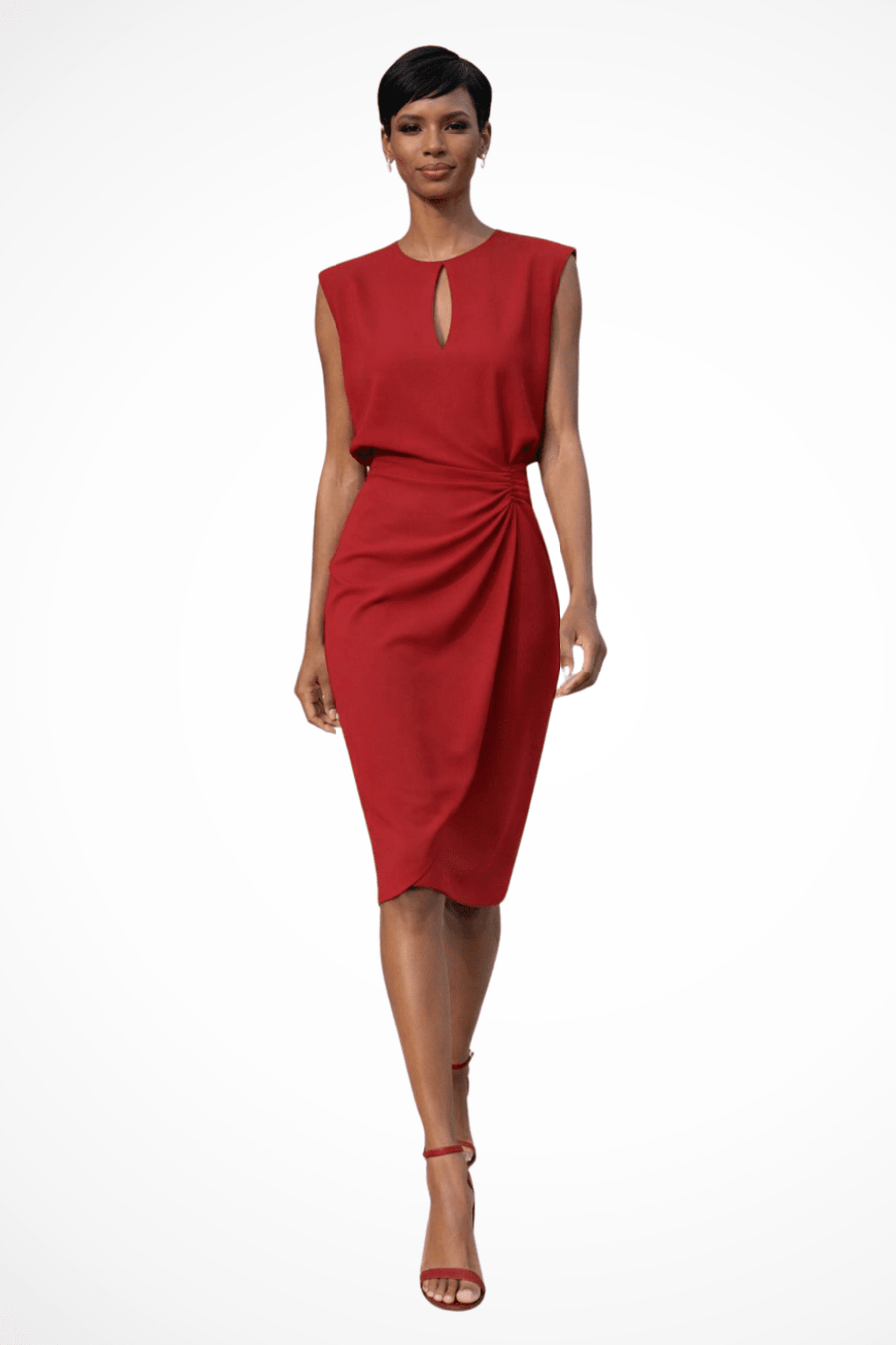 WOMEN'S RUCHED WRAP MIDI DRESS - Zarino Newstyle