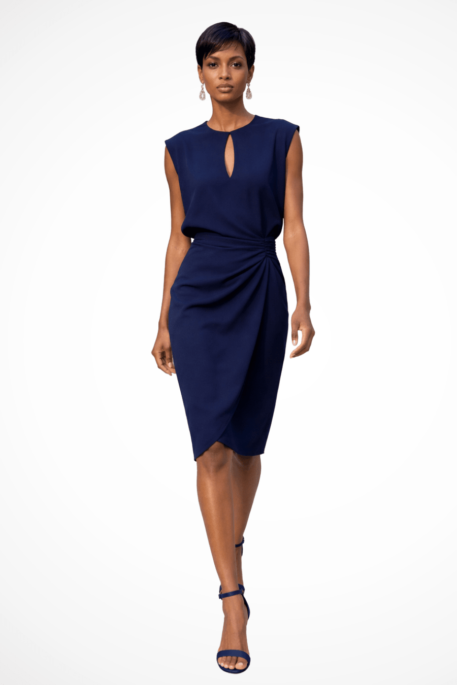 WOMEN'S RUCHED WRAP MIDI DRESS - Zarino Newstyle