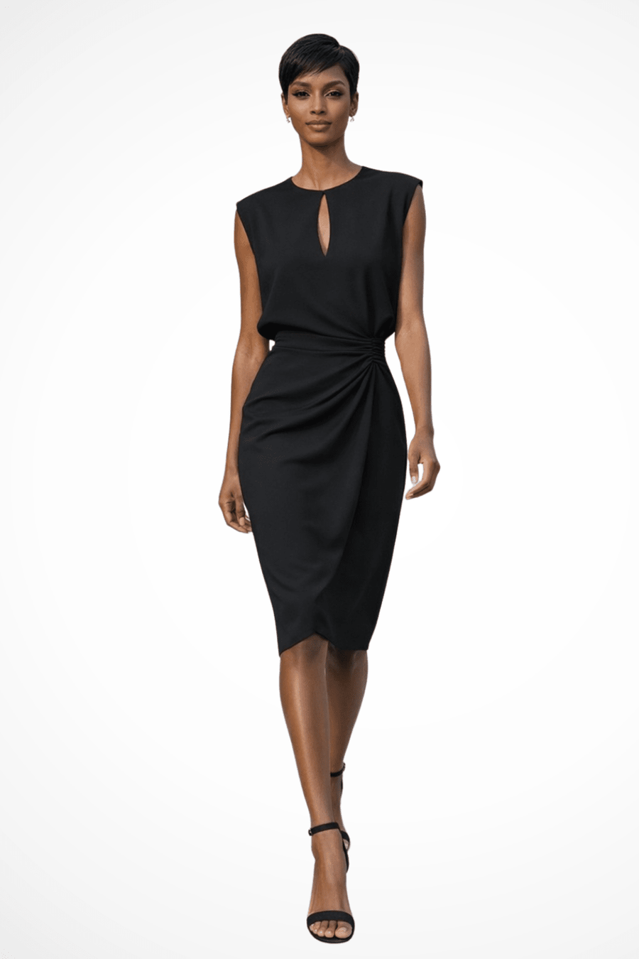 WOMEN'S RUCHED WRAP MIDI DRESS - Zarino Newstyle