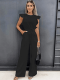 WOMEN'S RUFFLE SHOULDER BELTED WIDE LEG SUMMER JUMPSUIT - Zarino Newstyle