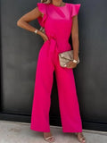 WOMEN'S RUFFLE SHOULDER BELTED WIDE LEG SUMMER JUMPSUIT - Zarino Newstyle