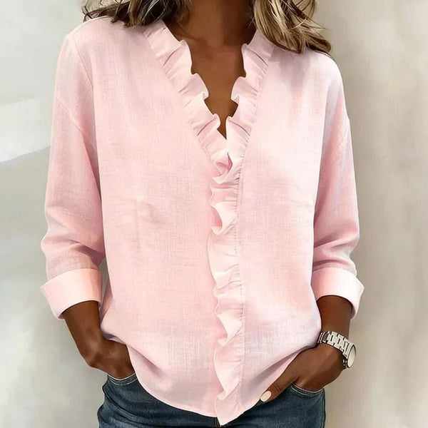 WOMEN'S RUFFLE TRIM V - NECK CASUAL BLOUSE - Zarino Newstyle