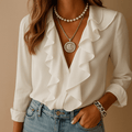 WOMEN'S RUFFLE V - NECK FLORAL LONG SLEEVE SUMMER BLOUSE - Zarino Newstyle