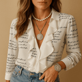 WOMEN'S RUFFLE V - NECK FLORAL LONG SLEEVE SUMMER BLOUSE - Zarino Newstyle
