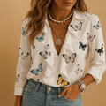 WOMEN'S RUFFLE V - NECK FLORAL LONG SLEEVE SUMMER BLOUSE - Zarino Newstyle