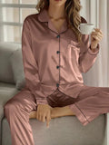 WOMEN'S SATIN BUTTON - UP LONG SLEEVE PAJAMA SET LUXURY - Zarino Newstyle