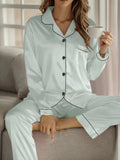 WOMEN'S SATIN BUTTON - UP LONG SLEEVE PAJAMA SET LUXURY - Zarino Newstyle