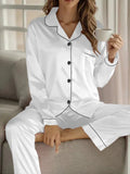 WOMEN'S SATIN BUTTON - UP LONG SLEEVE PAJAMA SET LUXURY - Zarino Newstyle