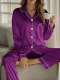 WOMEN'S SATIN BUTTON - UP LONG SLEEVE PAJAMA SET LUXURY - Zarino Newstyle