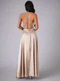 WOMEN'S SATIN COWL NECK LACE - UP BACK MAXI EVENING DRESS - Zarino Newstyle