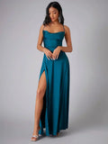 WOMEN'S SATIN COWL NECK LACE - UP BACK MAXI EVENING DRESS - Zarino Newstyle