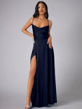 WOMEN'S SATIN COWL NECK LACE - UP BACK MAXI EVENING DRESS - Zarino Newstyle