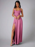 WOMEN'S SATIN COWL NECK LACE - UP BACK MAXI EVENING DRESS - Zarino Newstyle
