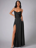 WOMEN'S SATIN COWL NECK LACE - UP BACK MAXI EVENING DRESS - Zarino Newstyle