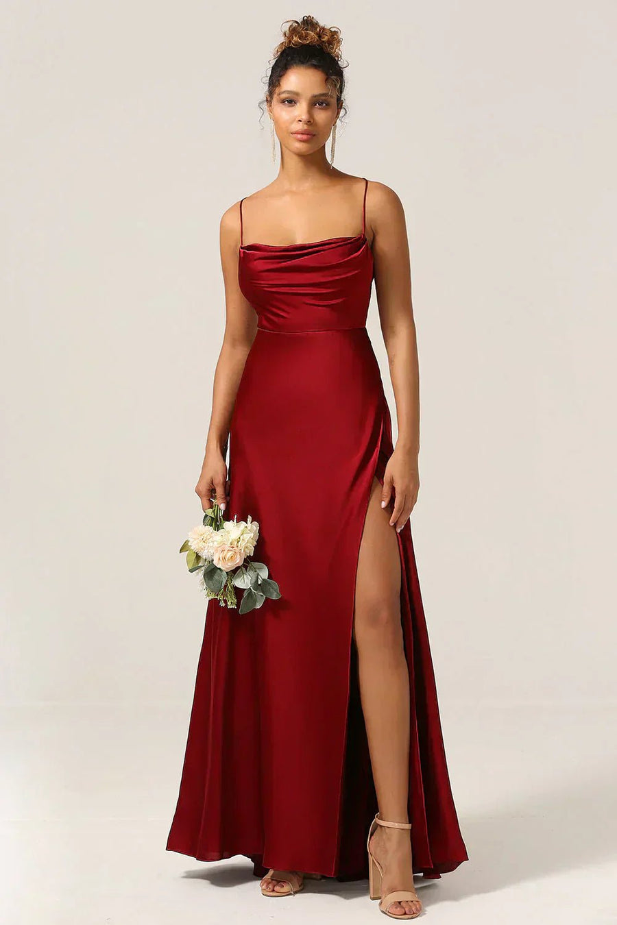 WOMEN'S SATIN COWL NECK LACE - UP BACK MAXI EVENING DRESS - Zarino Newstyle
