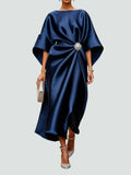 WOMEN'S SATIN KIMONO SLEEVE BROOCH MIDI DRESS - Zarino Newstyle