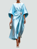 WOMEN'S SATIN KIMONO SLEEVE BROOCH MIDI DRESS - Zarino Newstyle