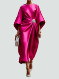 WOMEN'S SATIN KIMONO SLEEVE BROOCH MIDI DRESS - Zarino Newstyle