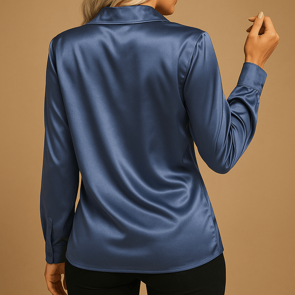 WOMEN'S SATIN LONG SLEEVE BUTTON-DOWN BLOUSE