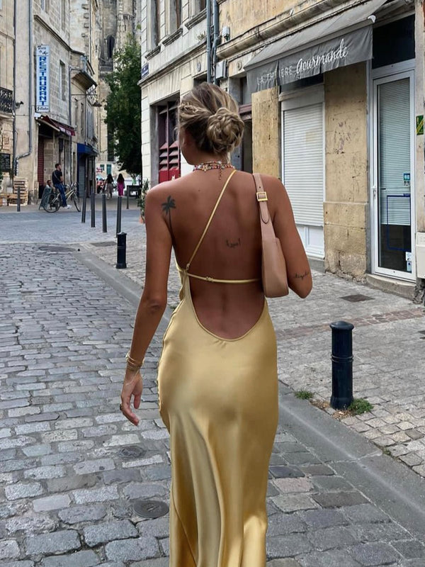 WOMEN'S SATIN ONE SHOULDER MIDI DRESS