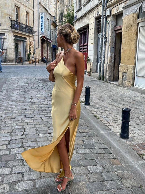 WOMEN'S SATIN ONE SHOULDER MIDI DRESS - Zarino Newstyle