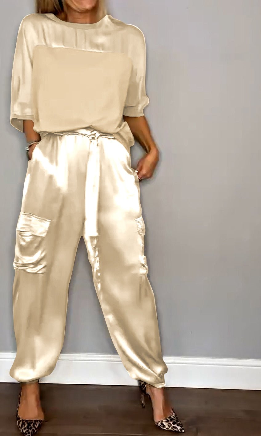 WOMEN'S SATIN TWO - PIECE CARGO TROUSER SUMMER SET - Zarino Newstyle