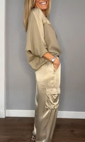 WOMEN'S SATIN TWO - PIECE CARGO TROUSER SUMMER SET - Zarino Newstyle