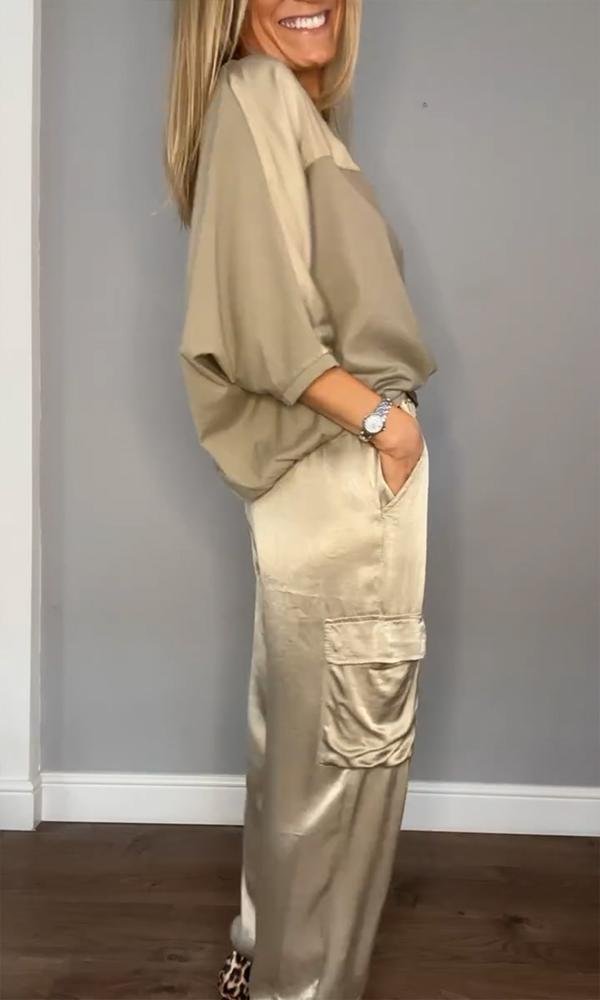 WOMEN'S SATIN TWO - PIECE CARGO TROUSER SUMMER SET - Zarino Newstyle