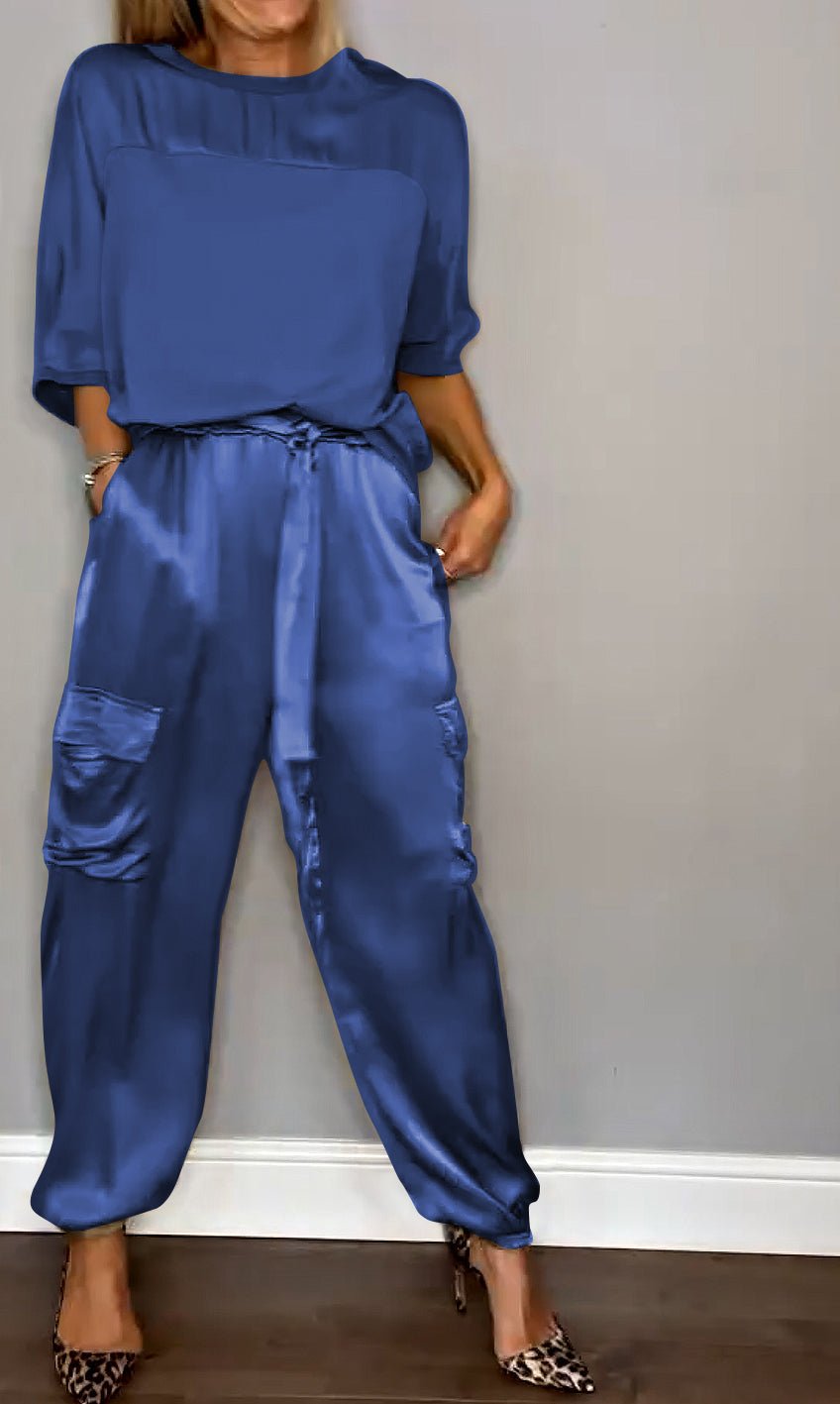 WOMEN'S SATIN TWO - PIECE CARGO TROUSER SUMMER SET - Zarino Newstyle