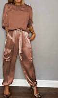 WOMEN'S SATIN TWO - PIECE CARGO TROUSER SUMMER SET - Zarino Newstyle
