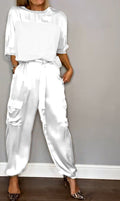 WOMEN'S SATIN TWO - PIECE CARGO TROUSER SUMMER SET - Zarino Newstyle