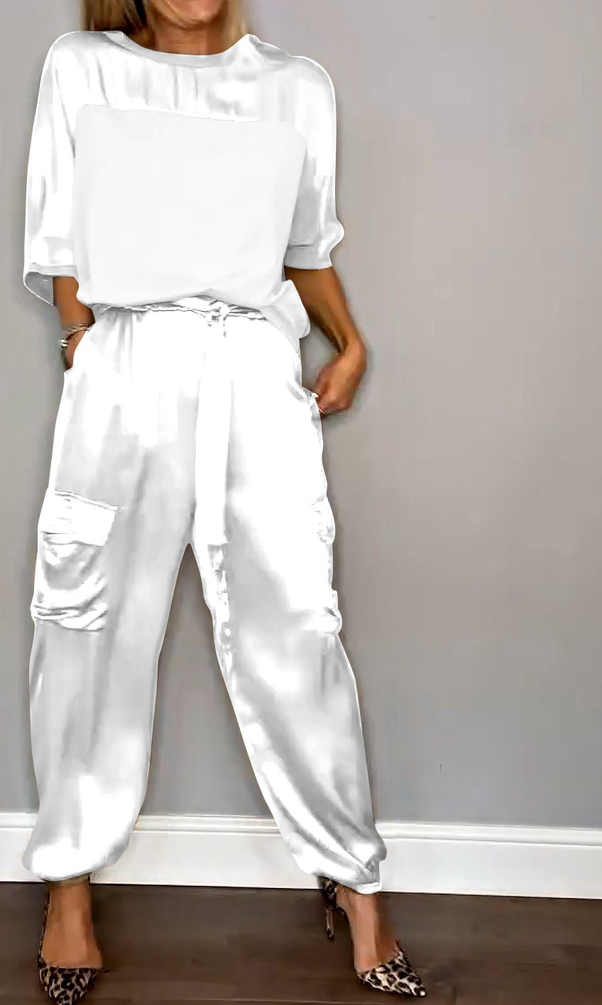WOMEN'S SATIN TWO - PIECE CARGO TROUSER SUMMER SET - Zarino Newstyle