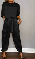 WOMEN'S SATIN TWO - PIECE CARGO TROUSER SUMMER SET - Zarino Newstyle