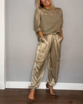 WOMEN'S SATIN TWO - PIECE CARGO TROUSER SUMMER SET - Zarino Newstyle