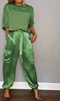 WOMEN'S SATIN TWO - PIECE CARGO TROUSER SUMMER SET - Zarino Newstyle